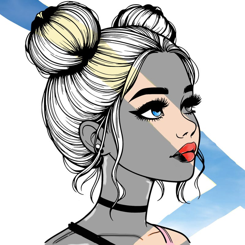 realistic girl with buns on the top of her head