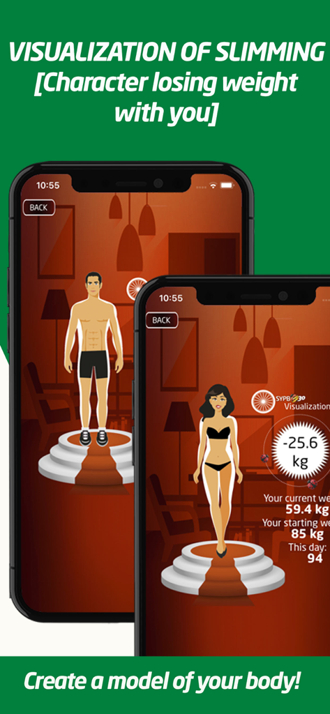 Calorie Counter - SYPB 30 - Avatares de pérdida de peso masculina y femenina en la aplicación de contador de calorías SYPB 30