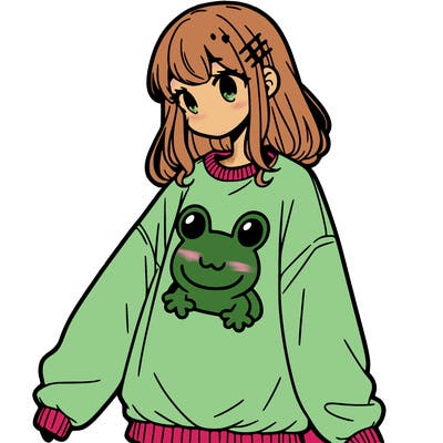 girl wearing frogging sweatshirt