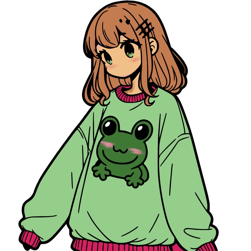 girl wearing frogging sweatshirt