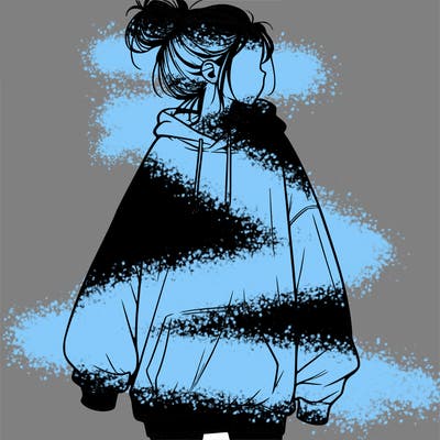 realistic girl with a oversized sweatshirt on and a bun