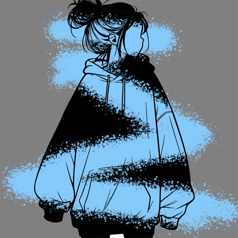 realistic girl with a oversized sweatshirt on and a bun