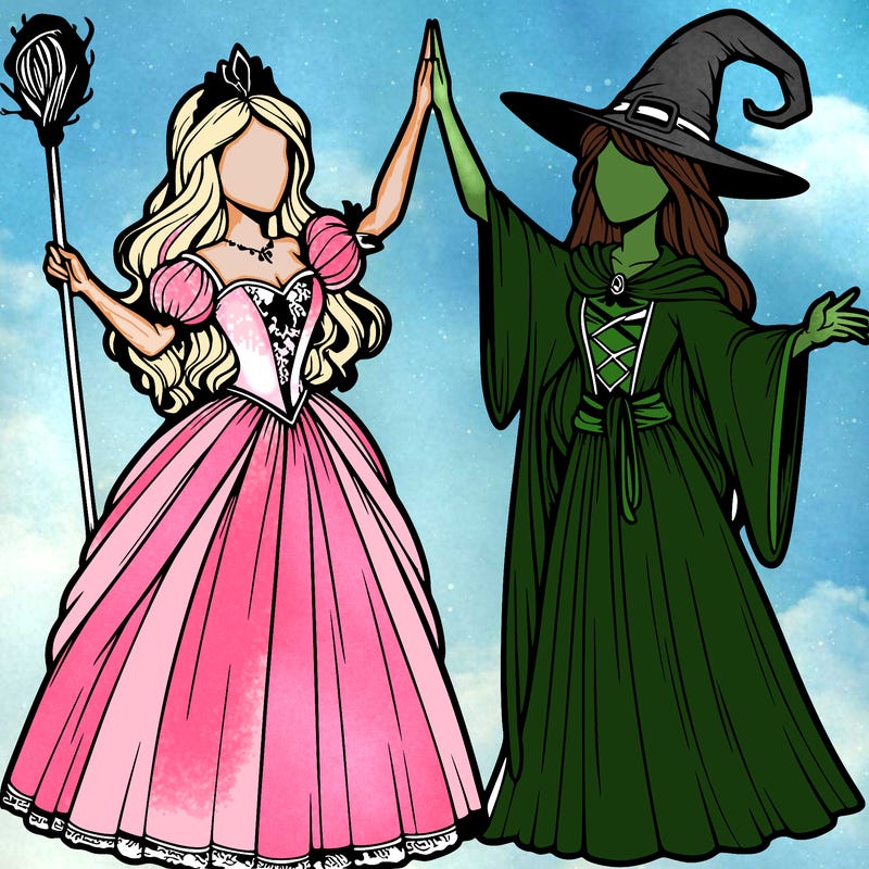 detailed realistic split of a princess and a witch