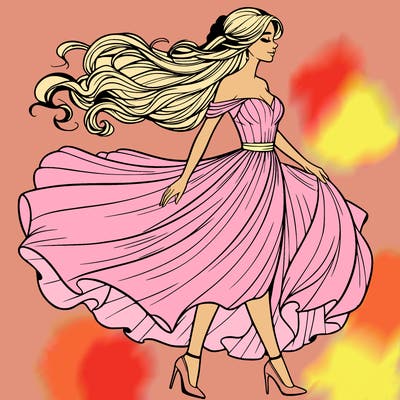 realistic woman in a dress flowing in the wind