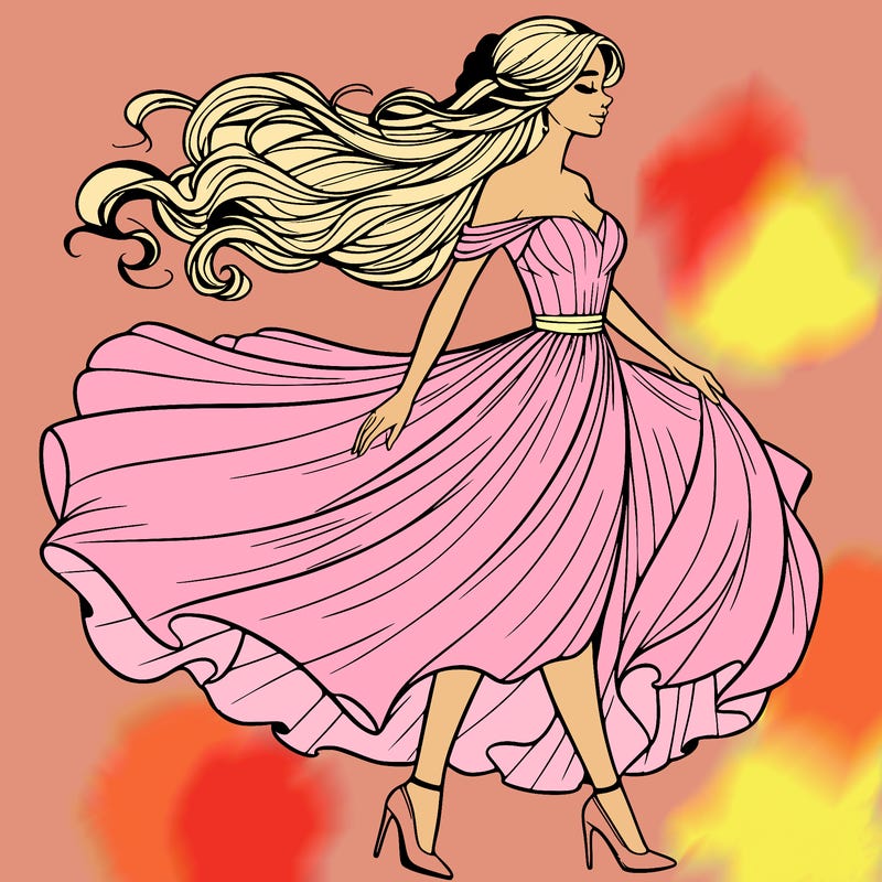 realistic woman in a dress flowing in the wind