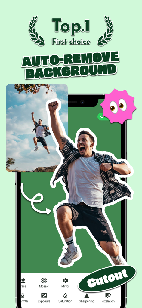 A person being automatically cut out from a photo using the background remover feature in the sticker maker app.
