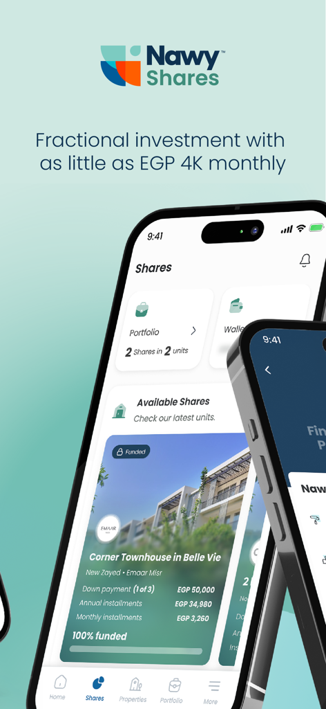 Nawy - Real Estate - Nawy app interface for fractional real estate investment with monthly installments