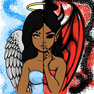 realistic angel half demon
