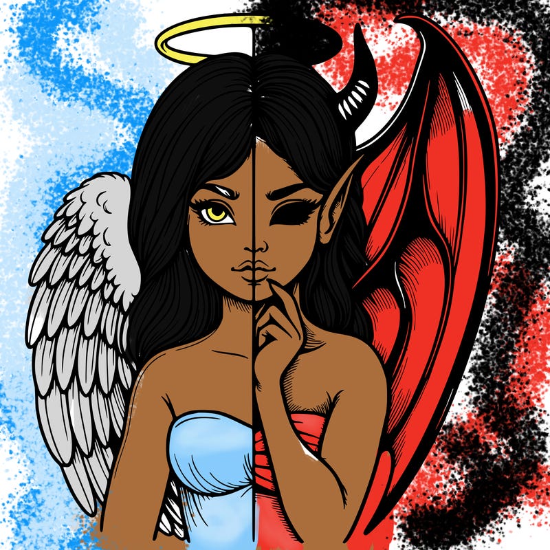 realistic angel half demon