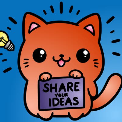 a cute cat saying share your ideas