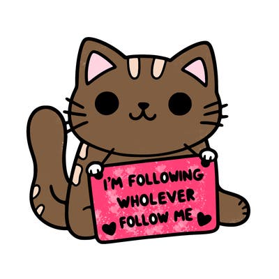 cat with a sign that says i’m following whoever follows me