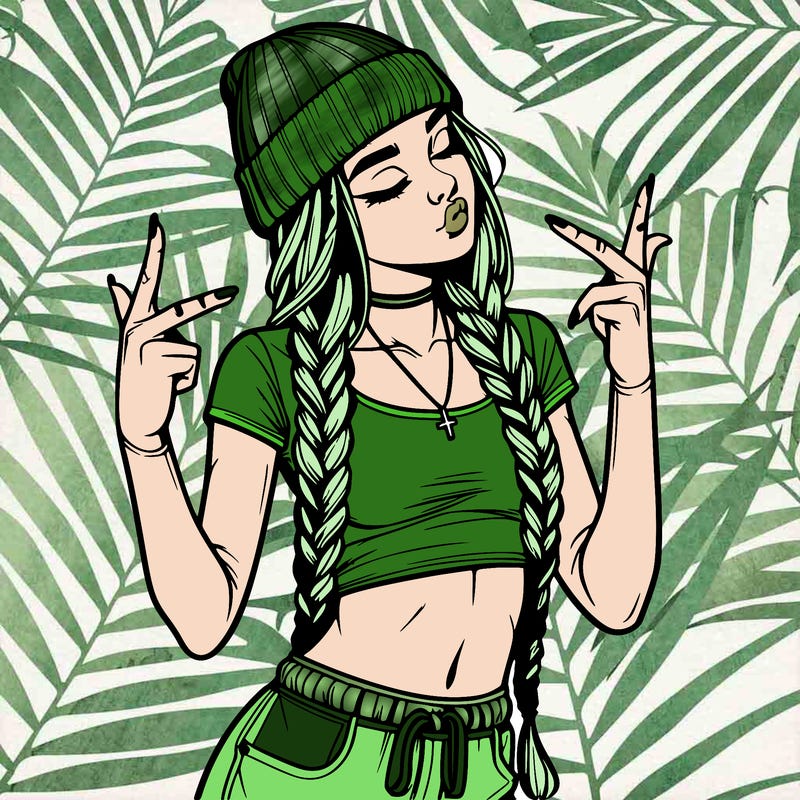 realistic teenage girl with braids and a beanie and crop top doing 🫶🏼