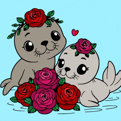 baby seals with roses