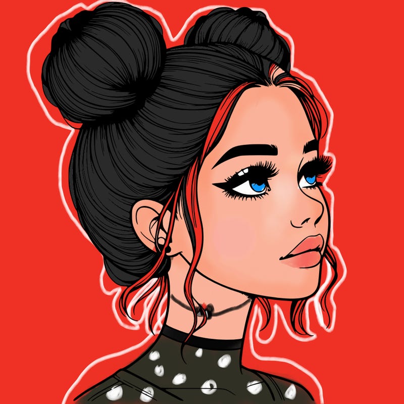 realistic girl with buns on the top of her head