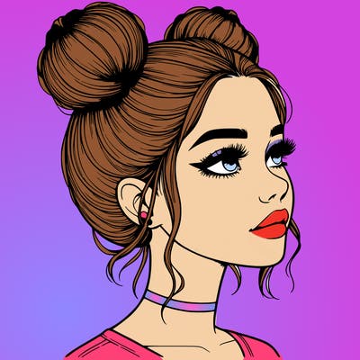 realistic girl with buns on the top of her head