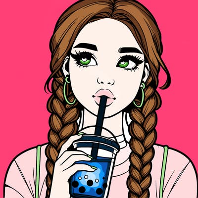 realistic girl with braided hair drinking boba