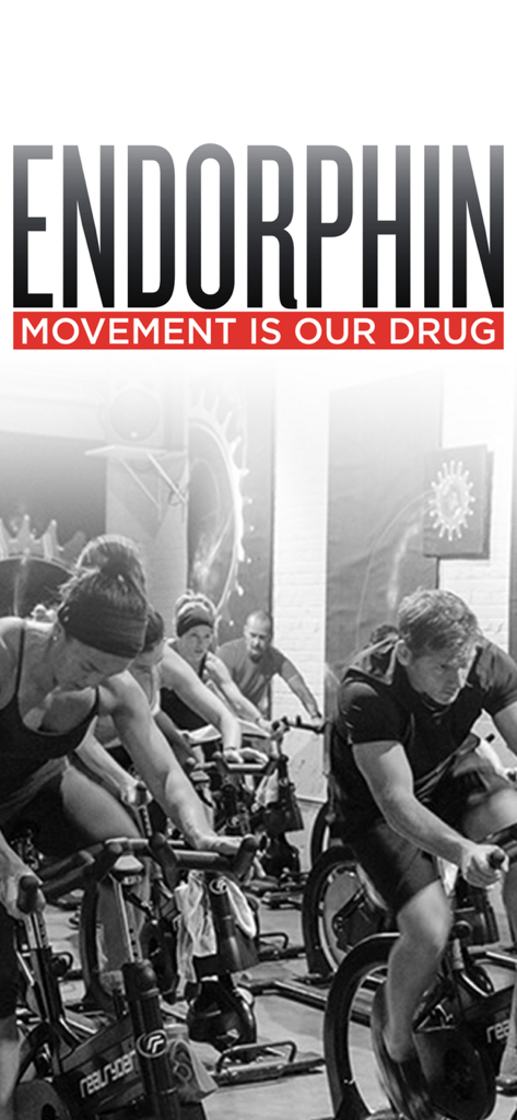 Indoor cycling class at Endorphin fitness studio