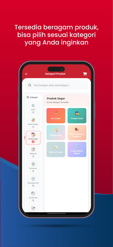 Product category screen in the Midi Kriing grocery delivery app