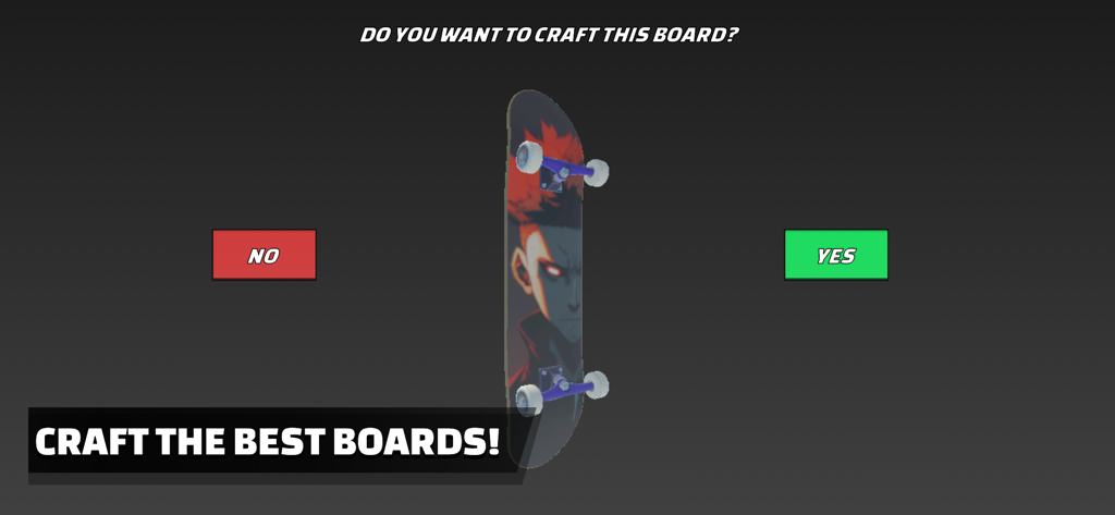 Skate Life 3D - A menu in Skate Life 3D asking the player if they want to craft a custom skateboard with an anime graphic