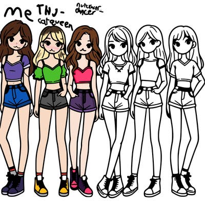 a group of girls wearing crop tops and shorts