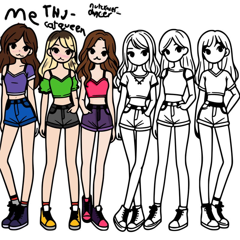 a group of girls wearing crop tops and shorts