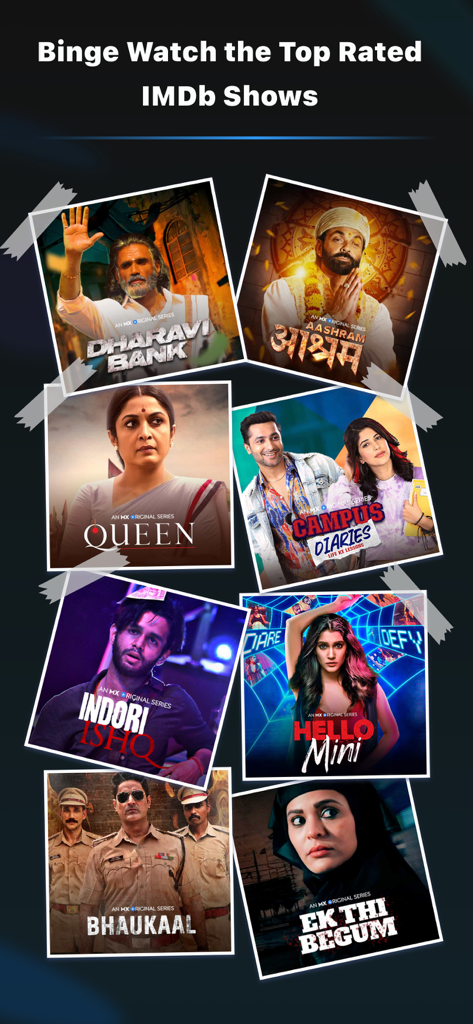 A collection of popular Indian web series and MX Original shows available for streaming.