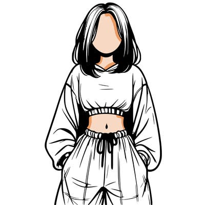 realistic girl faceless with baggy pants and a crop top