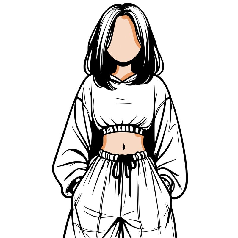 realistic girl faceless with baggy pants and a crop top