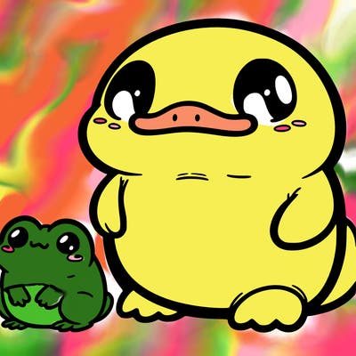 chibi chunky duck and frog