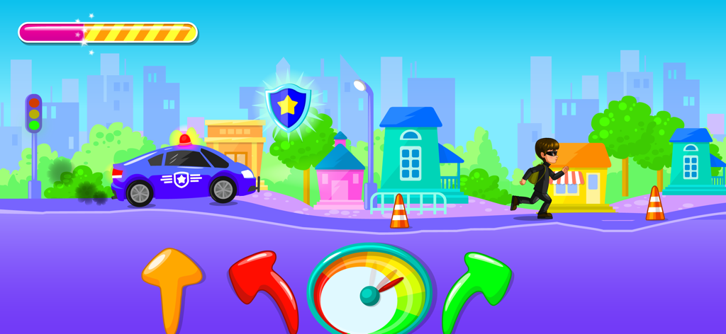 Police car chasing a thief in the catch a thief mini game of Supermarket Game 2