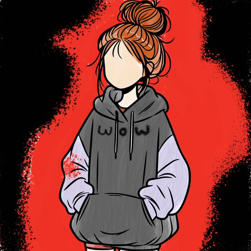 girl with baggy sweatshirt and messy bun