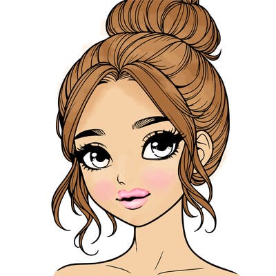 realistic pretty girl with hair in bun