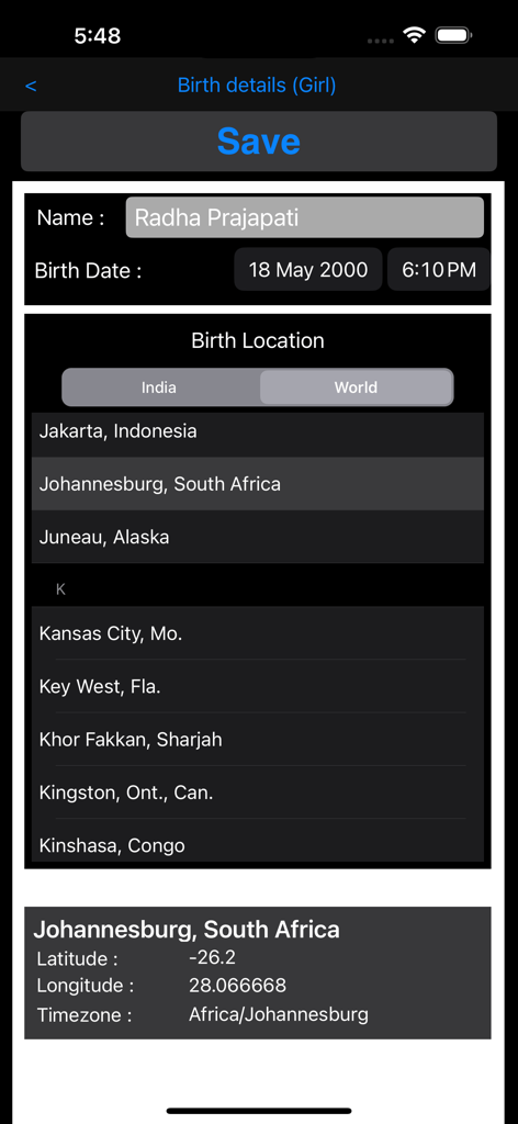 Life Partner - Pantalla de la aplicación Life Partner para ingresar detalles de nombre, fecha y lugar de nacimiento para la compatibilidad astrológica