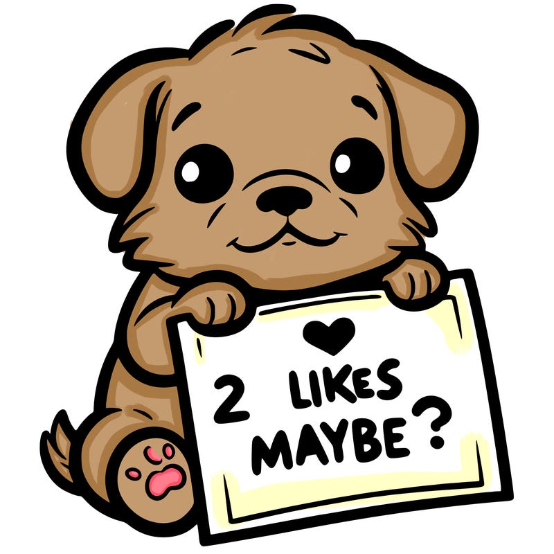a puppy holding a sign that says 2 likes maybe?