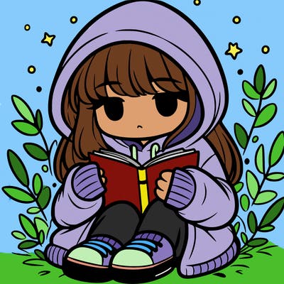 girl in oversized hoodie reading a book