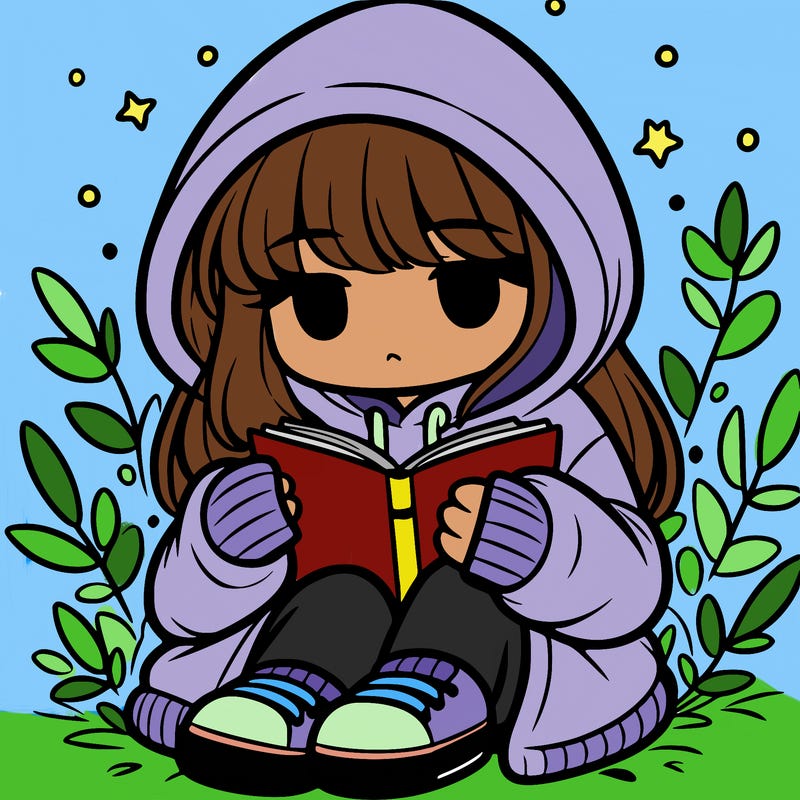 girl in oversized hoodie reading a book