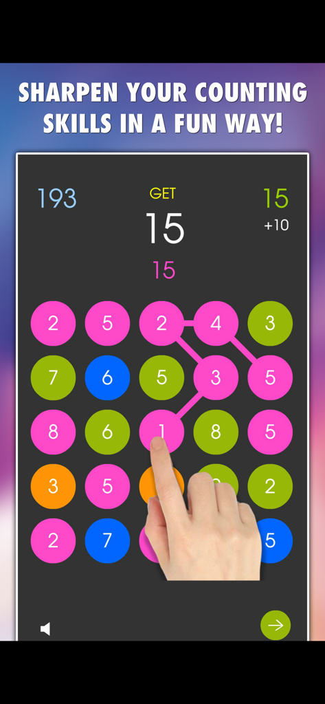 Math Connect PRO - Hand connecting numbered bubbles on a grid to solve a math puzzle in Math Connect PRO.