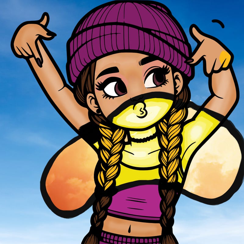 realistic teenage girl with braids and a beanie and crop top doing 🫶🏼