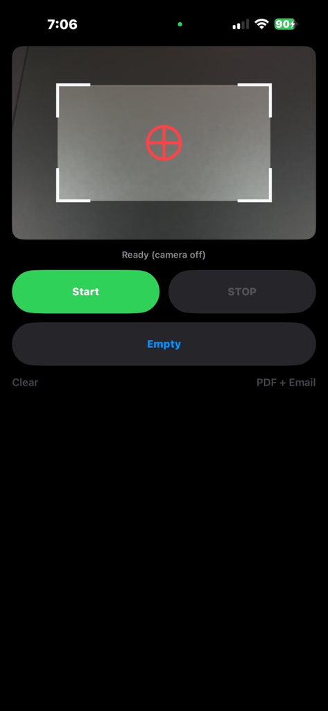 ScanBuddyNC lottery ticket barcode scanner interface with a start button and scanning viewfinder