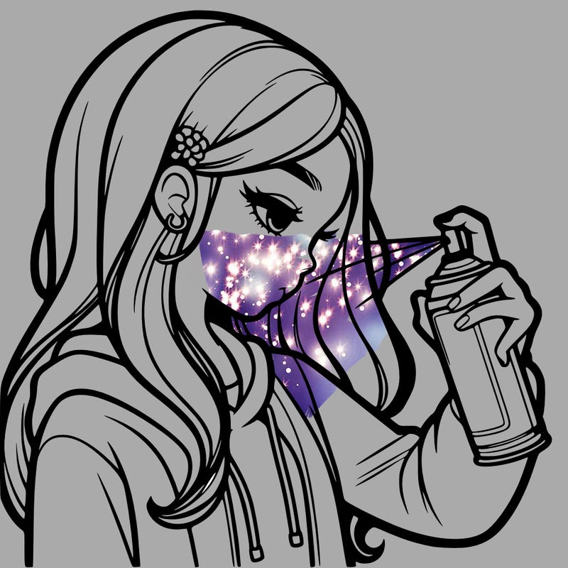 a realistic girl spray painting