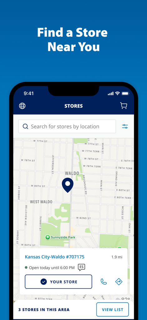 Sherwin-Williams PRO+ - Sherwin-Williams PRO plus app store locator interface showing a map with a local store pin and operating hours