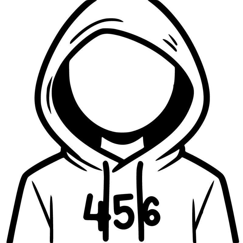 a person with non face waering a hoodie with a 456 symbol
