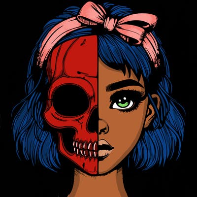 realistic girl with half skull mask