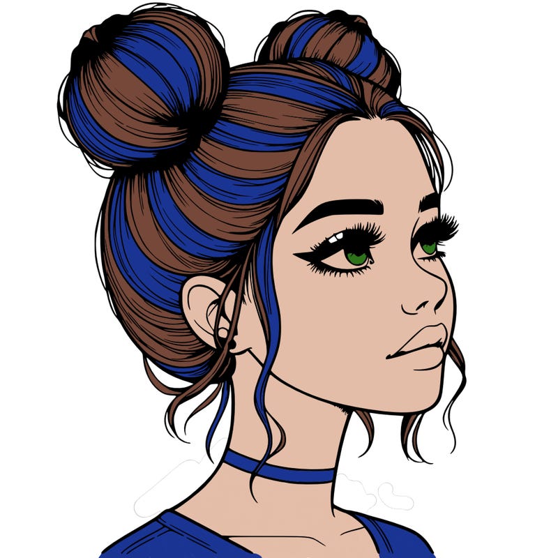 realistic girl with buns on the top of her head