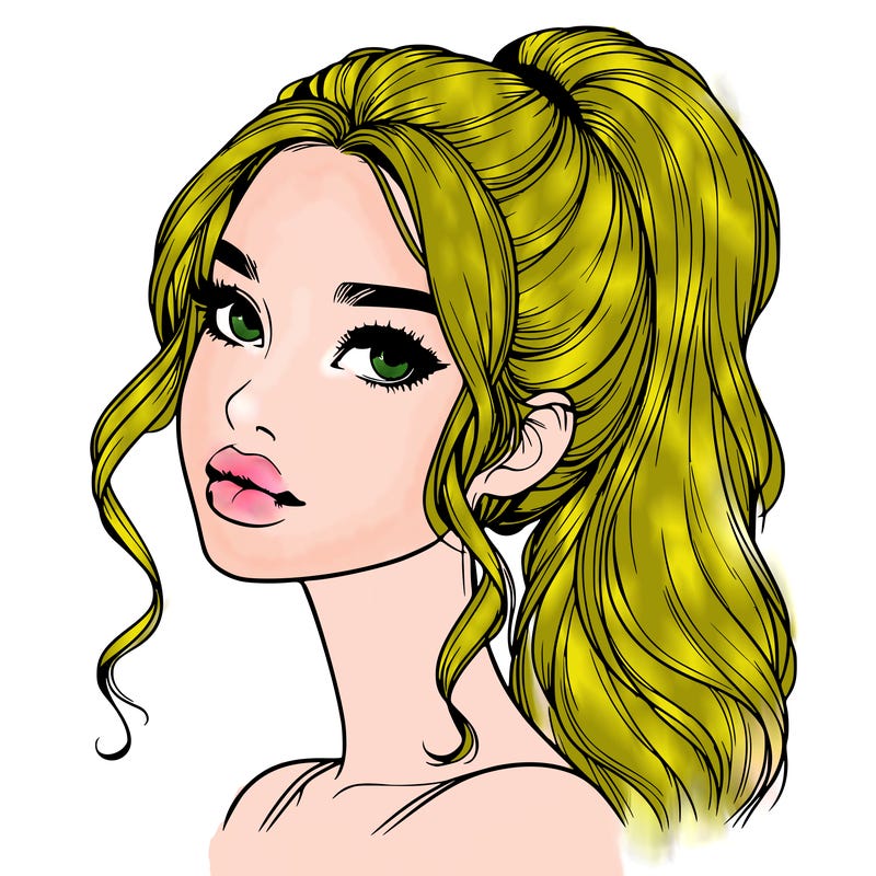 realistic girl with a ponytail on her hair and lips