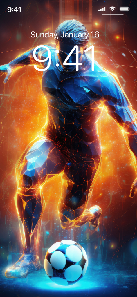 Football Wallpapers 4K | HD - A high-definition soccer wallpaper featuring a glowing neon player in an action pose dribbling a ball