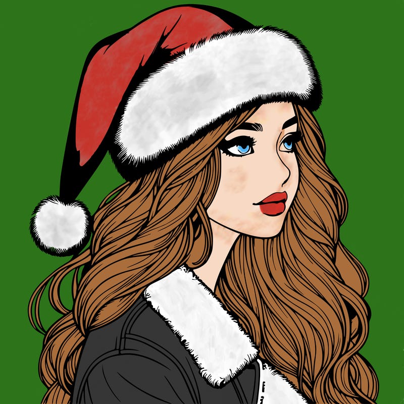 realistic girl in santa hat