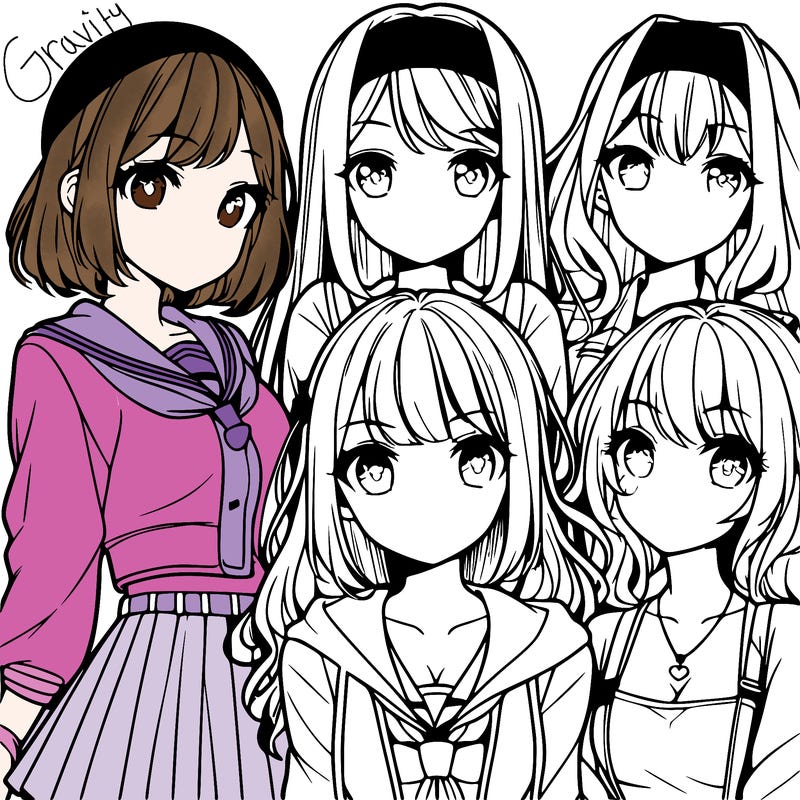 a group of four teenage anime girls