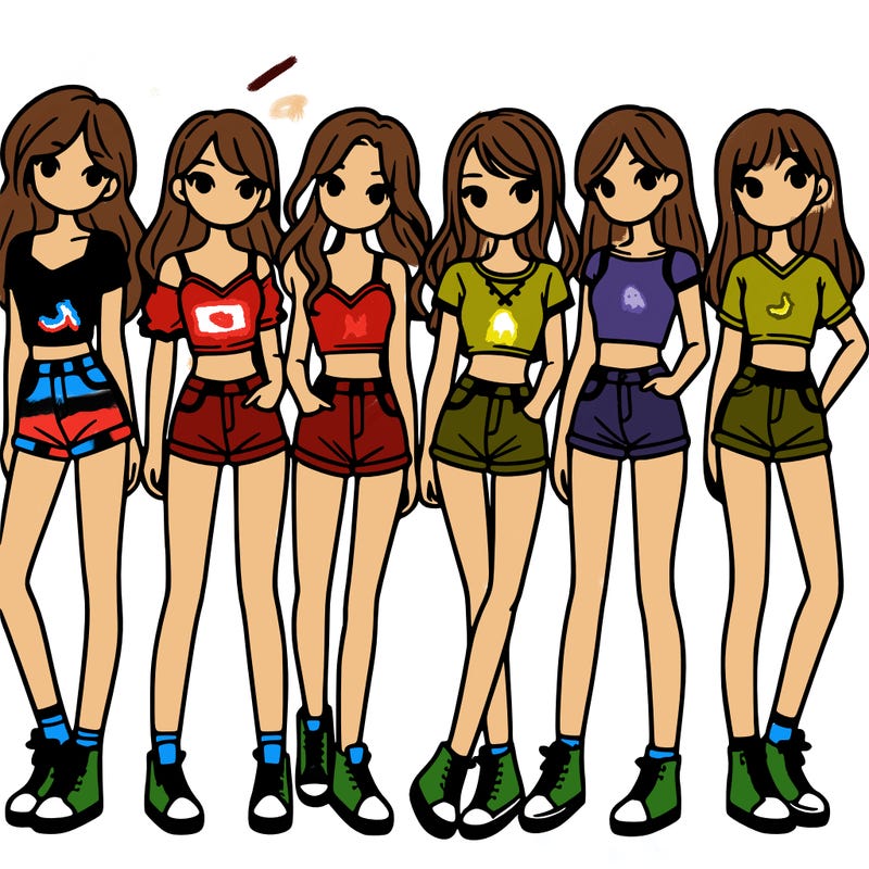 a group of girls wearing crop tops and shorts