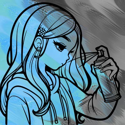 a realistic girl spray painting